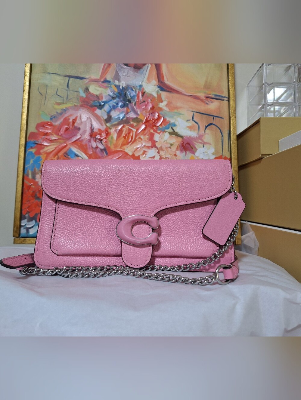COACH Tabby Chain Clutch Crossbody Bag CJ350 Bubblegum Pink Pebbled Leather EUC